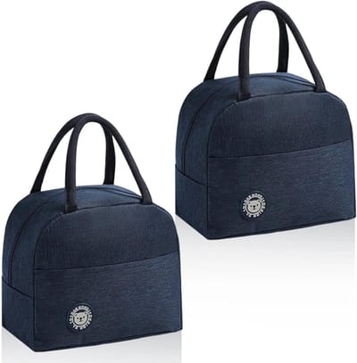 Lunchtas - 2 x Kleine Koeltas in Marineblauw met Zijvakken en Handvatten, Ideaal voor School, Kantoor en Gezinsuitjes