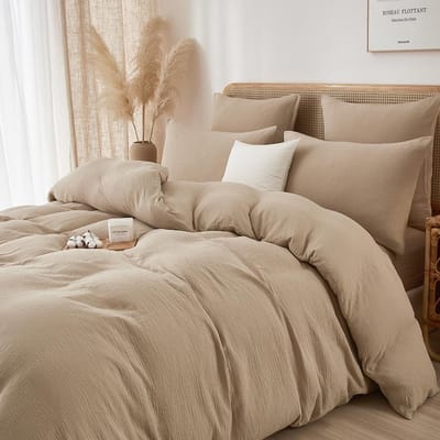 Famanu – Mousseline dekbedovertrekset 220 x 240 cm katoen kaki 3-delig