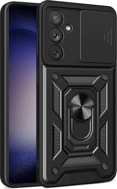 Samsung Galaxy S23 Plus hoesje met Ringhouder en Camera schuifje - shockproof case - Zwart