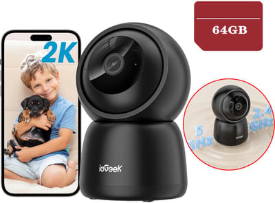 ieGeek SC1 Beveiligingscamera binnen - 2K 3MP Ultra HD - Huisdiercamera met app - Beveiligingscamera's - Wifi Camera APP - Volgt beweging en geluidsdetectie - Bewakingscamera - 2.4/5 GHz - Zwart - 64GB Kaart