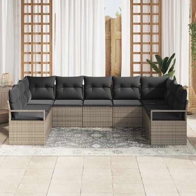 vidaXL Tuinbank Set met kussen met opslag 9 pcs Grijs poly rattan