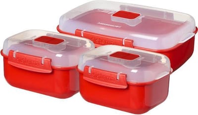 Sistema Microwave Heat 'n Eat - Set van 3 magnetronbakjes - Met deksel - Rood - 2x525ml - 1x1.25L
