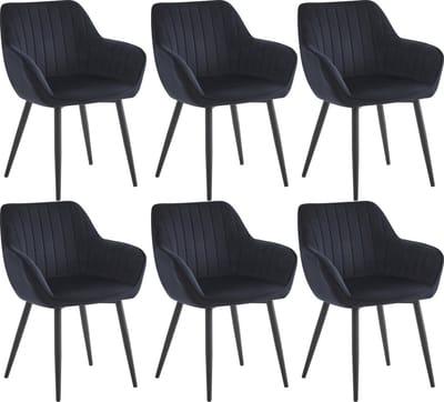 Colenis® - Luna Eetkamerstoel - Set Van 6 - Zwart - Fluweel - Industrieel - Met armleuning
