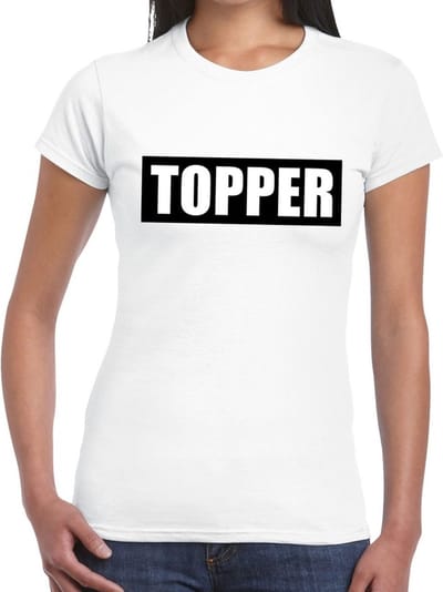 Topper in kader t-shirt wit dames - Topper in zwarte balk t-shirt dames XS