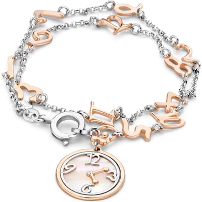 Orphlia ZA-7174 - Armband bicolor klok met cijfers - 925 Zilver - parelmoer - 19 cm