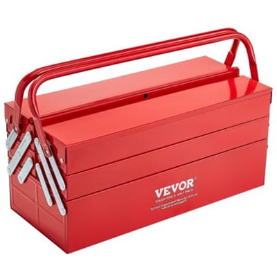 VEVOR Gereedschapskist 457,2 x 200 x 215 mm, 3-laags, 5-compartimenten, gereedschapskist met handvat en slotgat, gepoedercoat staal, gereedschapskoffer voor huishouden, fabriek, magazijn, reparatiewerkplaats, rood