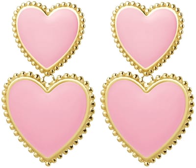 Joy Ibiza - hartjes oorbellen - roze emaille - 2 hartjes - vlinder sluiting - ear party boho - bohemian style - stainless steel - ip/pvd goldplated