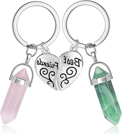 Vriendschap Sleutelhangers met Natuurlijke Kristallen Hangers voor 2 Personen - Perfecte Cadeaus voor Verjaardag, Afstuderen en Kerst (2 Stuks)