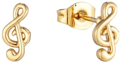 Aramat Jewels | Oorbellen | Goudkleurige Stalen Muzieksleutel Oorbellen 9x4mm RVS | | | |9mm | Staal | Kinderen, Volwassenen | Verkleurd niet