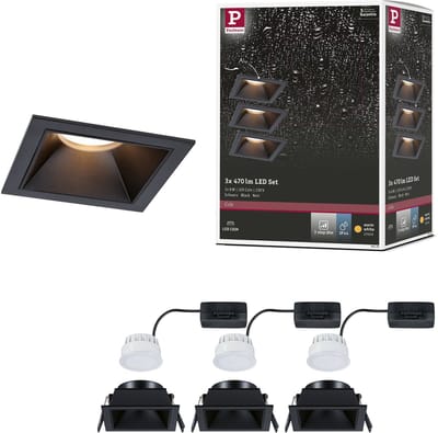 LED-inbouwlamp 3-Step-Dim Cole Coin Set van 3 IP44 hoekig 88x88 mm Coin 3x6W 3x470lm 230V dimbaar 2700K Zwart
