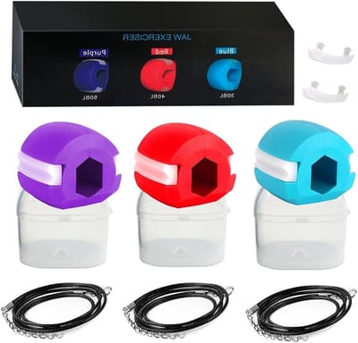 Set van 3 Kaaktrainers met Verschillende Weerstandslevels, Silicone Kaakoefenaar voor Mannen en Vrouwen, Verbeter je Kaaklijn en Gezichtscontouren