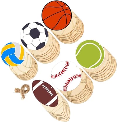 Houten Sportornamenten - Knutseldecoraties - Feestversiering Maken - Onbewerkt Hout - 42 Sets - Diverse Kleuren