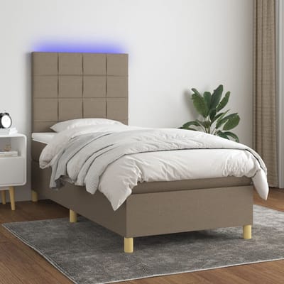 vidaXL - Boxspring - met - matras - en - LED - stof - taupe - 90x190 - cm