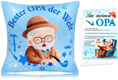 Dailygoods- Kussensloop 45 x 45 cm - Cadeauset voor Opa - Kussenovertrek - Wenskaart - Schattige Ontwerpen - Superzacht Materiaal