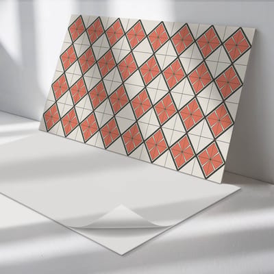 Wallfluent Vinyl Wandpaneel - Geometrisch ruitpatroon PVC Muurpaneel - 100 cm x 50 cm - Rood PVC wandpaneel - 1 stuk - Rechthoekig Wandbekleding Vinyl - Texturen Wandpaneel - Zelfklevende Wandbekleding - Wandpaneel Keuken en Badkamer
