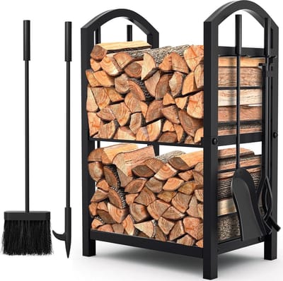Haardhoutopslag 74 x 40 x 30 cm gereedschapset voor open haard - grote capaciteit - houthouder voor binnen en buiten - opbergrek lent Edition