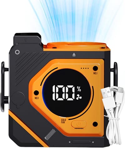 Taille Fan Clip op | 3-Speed Kleine Persoonlijke Koelventilator Oplaadbaar, Hangbare Taille Ventilator met Digitaal Display, Handsfree Draagbare Ventilator met Zaklamp voor Wandelen, Sport, Picknick