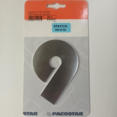 Huisnummer "9" Pacostar Inox RVS Lijm 103mm.