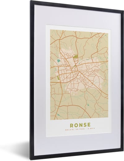 Fotolijst incl. Poster - België - Plattegrond - Kaart - Ronse - Stadskaart - 40x60 cm - Posterlijst