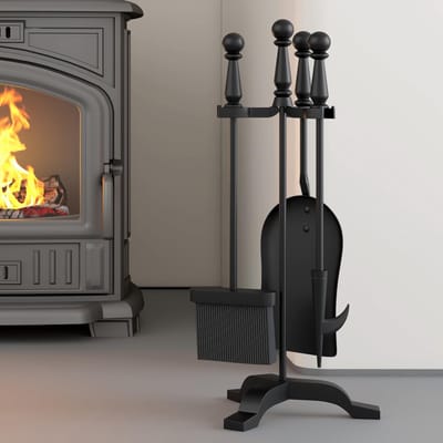 Unyqoos® Vijfdelige set haardgereedschap van gietijzer met elegante standaard