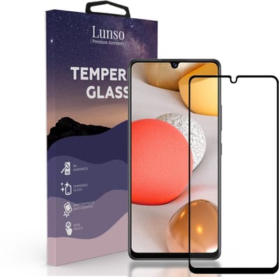 Lunso - Geschikt voor Samsung Galaxy A42 - Gehard Beschermglas - Full Cover Screenprotector - Black Edge
