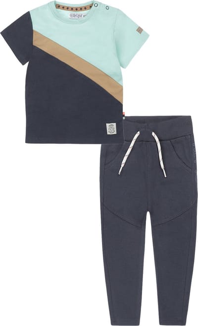 Dirkje - Kledingset - 2delig - Jongens - Short Sweat Jog Navy - Shirt Mint vlakken - Maat 86