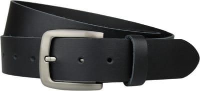 Fana Belts Leren Riem Zwart - Taillemaat 125 - Lederen heren riem - Zilveren gesp - Glad leer - Cadeau mannen