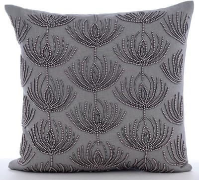 Set van 2 Decoratieve Sierkussenshoes Grijs - Art Deco Lotus Bloem Ontwerp - 40x40cm