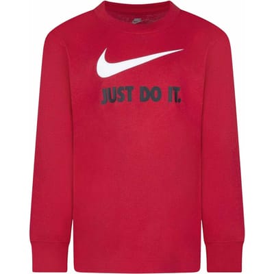 Nike Kinder-T-shirt met lange mouwen en 'Just Do It'-swoosh (Universiteitsrood)