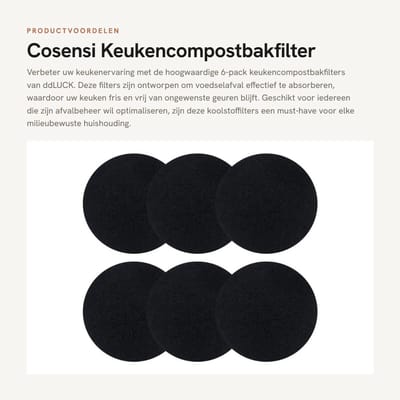 Dailygoods- Koolstoffilter Extra Dik - 6-Pack Vervangbaar - Ronde Voedselafvalbakken - Effectieve Blokkering - 1cm Dikte - Hoogwaardige Kwaliteit - Afvalfilter