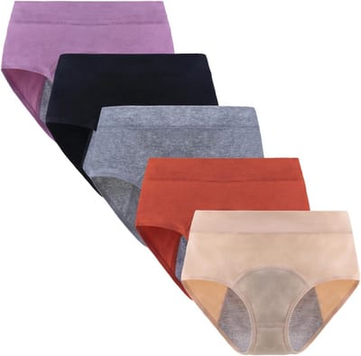 Ondergoed voor Vrouwen, 5-Pack, Middelhoge Taille, Lekdicht en Absorberend voor Menstruatie