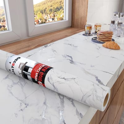 Keukenfolie Marmerlook - Meubelfolie Behang - Keuken Opknappen - Waterdicht Afwasbaar - 60 x 300 cm - Wit