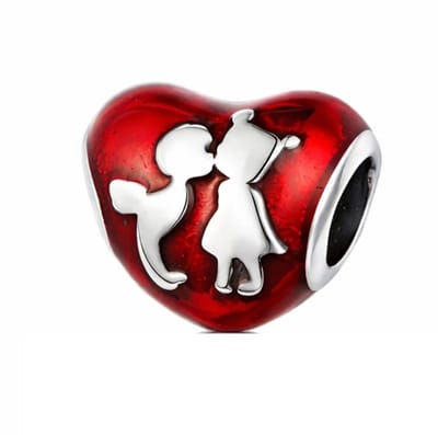 Hart Bedel – Jongen & Meisje – Rood Emaille – 925 Sterling - Zilver - Voor je bedelarmband - RomyStones