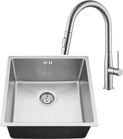 Auralum max Spoelbak voor keuken 44x44CM - Spoelbak Keuken Met Keukenkraan Met Uittrekbare Uitloop - Spoelbakken Keuken - Wasbak Keuken RVS