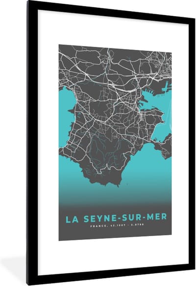 Fotolijst incl. Poster - Plattegrond - La Seyne-sur-mer - Frankrijk - Kaart - Stadskaart - 80x120 cm - Posterlijst