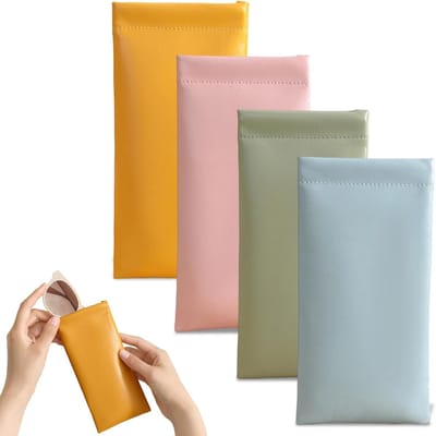 Brillentas - 4 Stuks - Brillenkoker - Met knijpdeksel - Zonnebrillen Opbergdoos - Brillendoos - Brillenetui - Zachte Leren Brillenkoker - Brillenzakje - Zonnebrillen accessoires - Voor zonnebrillen, lippenstift, ID-kaarten en creditcards - 18 x 9 cm