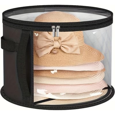Organisateur de Chapeaux Chic Transparent avec Fermeture Éclair Sac de Rangement Portable et Empilable pour Casquettes de Plage, Polyester Durable, Conception à Fenêtre Transparente pour une Visualisation Facile noir
