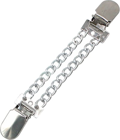 Fako Bijoux® - Vestsluiting - Vestclip - Sjaalspeld - Vestklem - Dubbele Ketting - Zilverkleurig