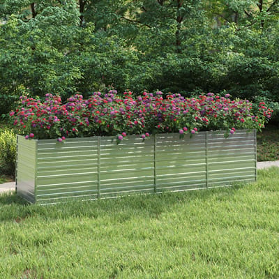 vidaXL - Plantenbak - verhoogd - 320x80x77 - cm - gegalvaniseerd - staal - zilver