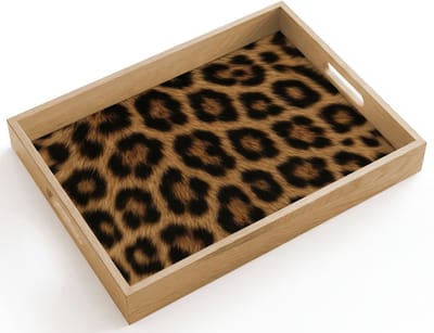 Dienblad hout 40x30 cm - Schootdienblad - Pantervacht - Realistisch - Bruin - Borrelplank rechthoek - Plateau dienbladen