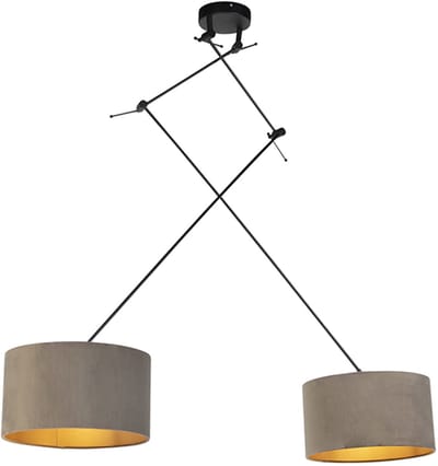 QAZQA blitz - Landelijke Hanglamp met kap - 2 lichts - L 750 mm - Zwart Goud - Woonkamer | Slaapkamer | Keuken