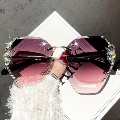 Luxe Vintage Randloze Strass Zonnebril Dames Heren Mode Verloopglazen Zonnebril Schaduwen voor Dames