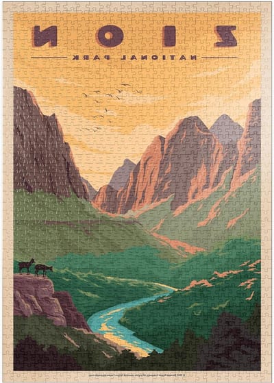 Legpuzzel Zion Park - Nationale Park Puzzel - Ontspannende Hobby - Vintage Reisposter - 1000 Stukjes - Meerdere Kleuren