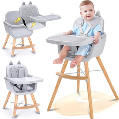 4-in-1 Kinderstoel met Kattenoren voor Kinderen - Veilige en Comfortabele Eetervaring