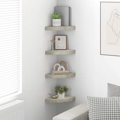 vidaXL - Hoekwandschappen - 4 - st - 25x25x3,8 - cm - MDF - betongrijs