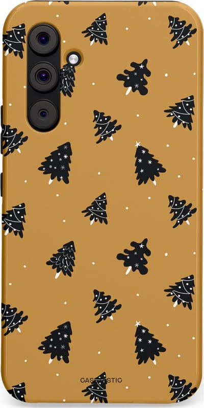 Casetastic hoesje geschikt voor Samsung Galaxy A54 (2023) 5G - Dubbellaagse bescherming - Zwarte Kerstboom Feest - Fashion Case - Goud Donkergrijs Taupe