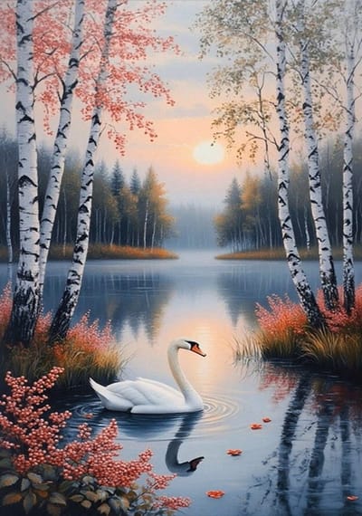 30x20cm Diamond Painting zwaan (rond) nr 418