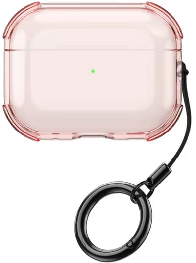 Roze transparant hoesje voor oordopjes met sleutelring – schokbestendige beschermhoes geschikt voor AirPods Pro 2