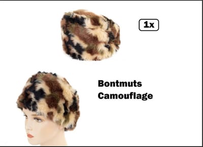 KIDS Bontmuts camouflage mt.55/56 - Pluche - Thema feest carnaval party festival winter Carnaval optocht