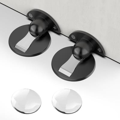 2 + 2 deurstoppers, 2 onzichtbare magnetische deurstoppers met 3 m zelfklevende en schroefmontage, 2 wand-deurklinkstoppers, stille wandbescherming voor thuis, kantoor, slaapkamer, zonder-zwart